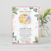 Pink Green Tiger Floral Mama Babydusche Einladung (Stehend Vorderseite)