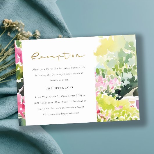 Pink Green Tropic Bougainvillea Hochzeitsempfang Begleitkarte