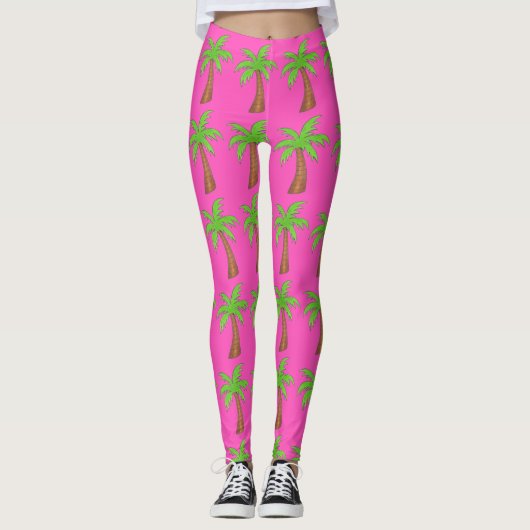 Pink Green Tropical Island Palm Trees Legende Leggings (Vorderseite)