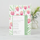 Pink Green Tulip Floral Wasserfarbe Quinceañera Einladung (Stehend Vorderseite)