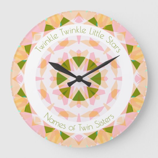 Pink Green Twinkle Little Star Baby Kinderzimmer T Große Wanduhr (Vorderseite)