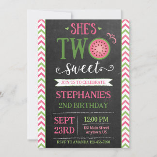 Pink Green Two Sweet Melon 2nd Birthday Invitation Einladung