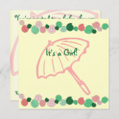 Pink & Green Umbrella Babydusche Einladung (Vorne/Hinten)