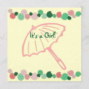 Pink & Green Umbrella Babydusche Einladung