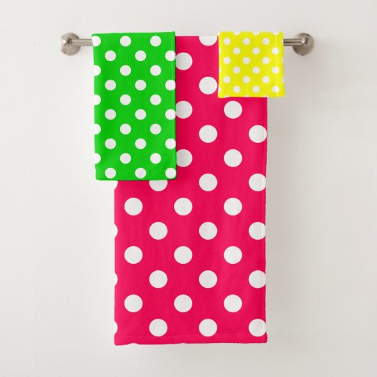 Pink Green und Gelber Polka Dot Badhandtuch Set (Insitu)