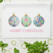 Pink Green und Navy Blue Chinoiserie Weihnachten Geschirrtuch (Gefaltet)