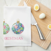 Pink Green und Navy Blue Chinoiserie Weihnachten Geschirrtuch (Viertel Falte)