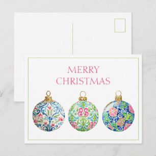 Pink Green und Navy Blue Chinoiserie Weihnachten Postkarte
