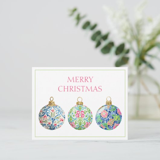 Pink Green und Navy Blue Chinoiserie Weihnachten Postkarte (Stehend Vorderseite)