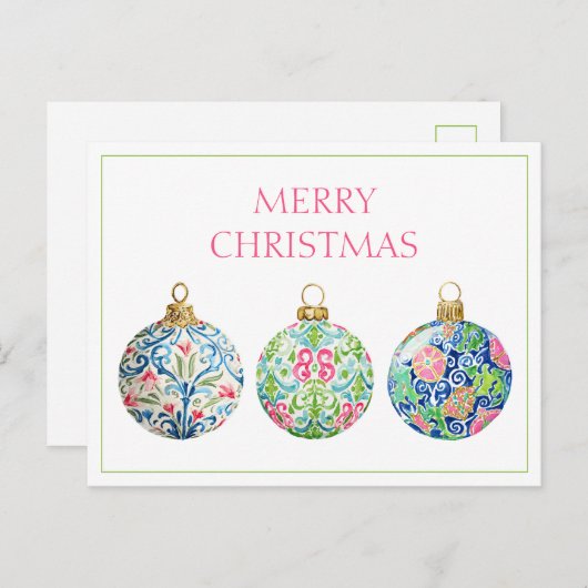 Pink Green und Navy Blue Chinoiserie Weihnachten Postkarte (Vorne/Hinten)