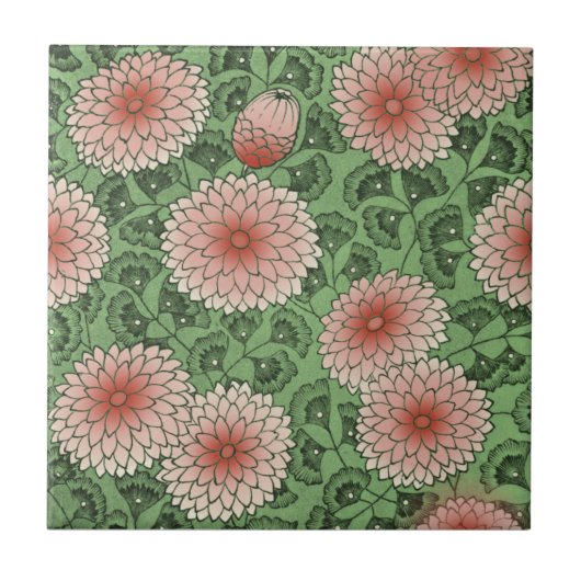 Pink Green Wal Morris Style Chrysanthemum Repro Fliese (Vorderseite)