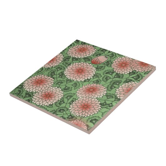 Pink Green Wal Morris Style Chrysanthemum Repro Fliese (Seite)