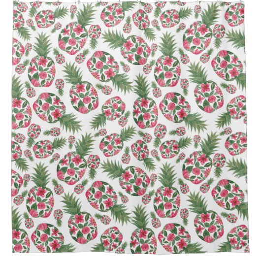 Pink Green Watercolor Blumenmuster Muster Duschvorhang (Vorderseite)