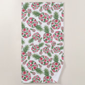 Pink Green Watercolor Blumenmuster Muster Strandtuch (Vorderseite)