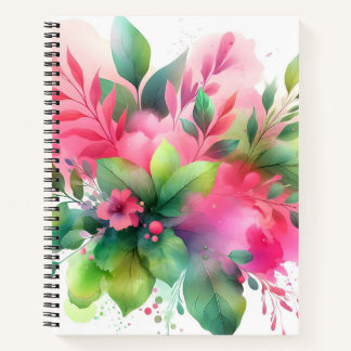 Pink Green Watercolor Botanical Bloom Notizblock