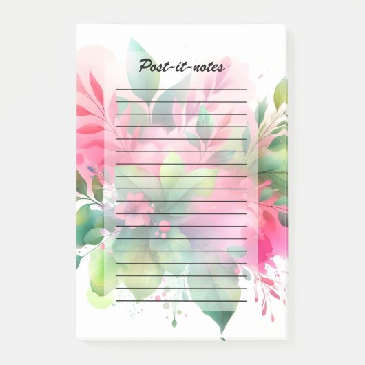 Pink Green Watercolor Botanical Bloom Post-it Klebezettel (Vorderseite)