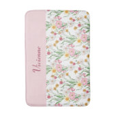 Pink Green Watercolor Wildflower Monogram Badematte (Vorderseite Vertikal)