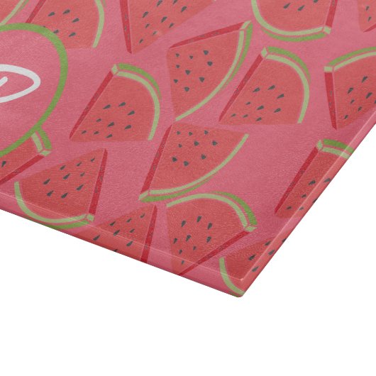 Pink &Green Watermelon Monogram Schneidebrett (Ecke)