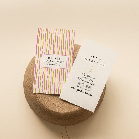 Pink Green Wavy Stripes Trendboho Funky Modern Visitenkarte