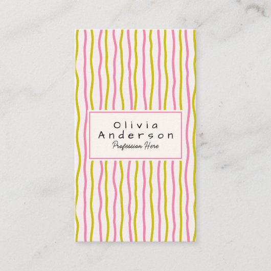 Pink Green Wavy Stripes Trendboho Modern QR Code Visitenkarte (Vorderseite)