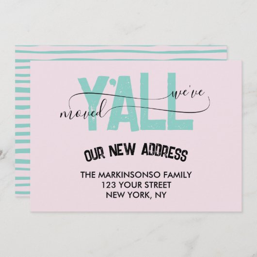 Pink Green We Moved Y'all Moving Announcement Einladung (Vorne/Hinten)
