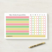 Pink Green Weekekekly Responses Chore Chart Post-it Klebezettel (Auf Schreibtisch)
