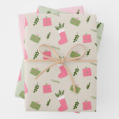 Pink Green Weihnachtsgeschenk Strumpf Pattern Mult Geschenkpapier Set (Beispiel)