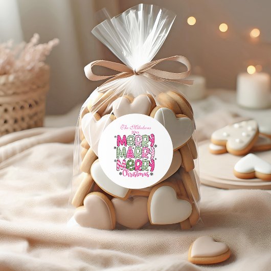 Pink Green Whimsical Christmas Runder Aufkleber