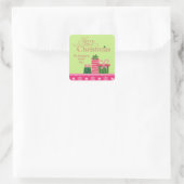 Pink green whimsisical präsentiert Weihnachtsaufkl Quadratischer Aufkleber (Tasche)