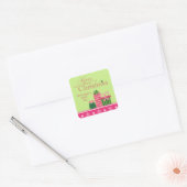 Pink green whimsisical präsentiert Weihnachtsaufkl Quadratischer Aufkleber (Umschlag)