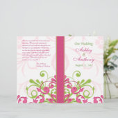 Pink Green White Abstrakt Floral Wedding Program (Stehend Vorderseite)