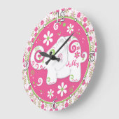 Pink Green White Elephore Personalisiert Große Wanduhr (Winkel)