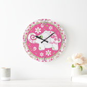 Pink Green White Elephore Personalisiert Große Wanduhr (Zuhause)