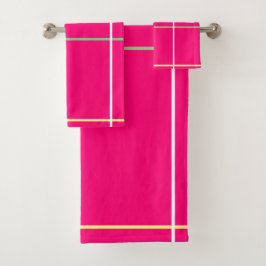 Pink Green White Yellow Stripes  Badhandtuch Set