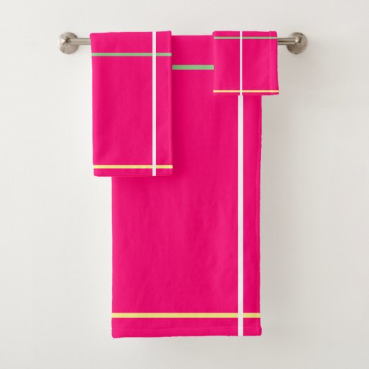 Pink Green White Yellow Stripes  Badhandtuch Set (Insitu)
