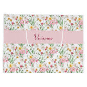Pink Green Wildflower Watercolor Monogram Name Große Geschenktüte (Rückseite)