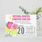 Pink Green Yellow Mason Jar Floral Typografie Einladung (Stehend Vorderseite)