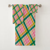Pink Green Yellow Plaid Bright Modern Preppy Retro Badhandtuch Set (Insitu)