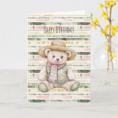 Pink Green Yellow Stripes Teddy Bear Birthday Karte (Gelbe Blume)