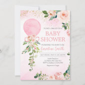 Pink Greenery Floral Balloon Babydusche Einladung (Vorderseite)
