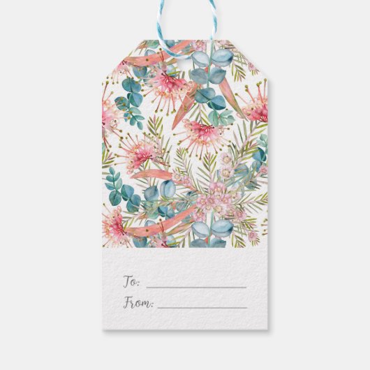 Pink Grevillea und Eukalyptus Geschenkanhänger (Rückseite)