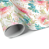 Pink Grevillea und Eukalyptus Geschenkpapier (Rolleneckpunkt)