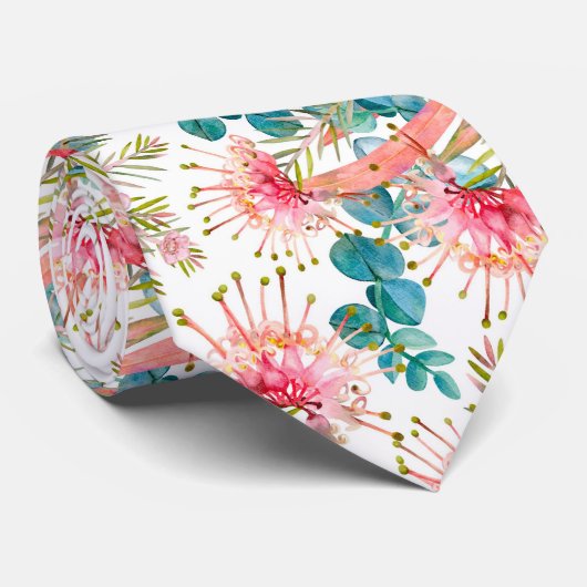 Pink Grevillea und Eukalyptus Krawatte (Gerollt)