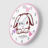 Pink Grey Baby Animal Bunny Butterfly Kinderzimmer Große Wanduhr (Winkel)