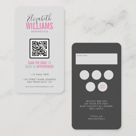Pink Grey Beauty Salon QR Code Loyalty & Visitenkarte (Vorne/Hinten)