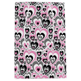 Pink Grey Black Hearts Pattern. Gift Bag Mittlere Geschenktüte