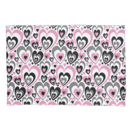 Pink Grey Black Hearts Pattern. Kissenbezug