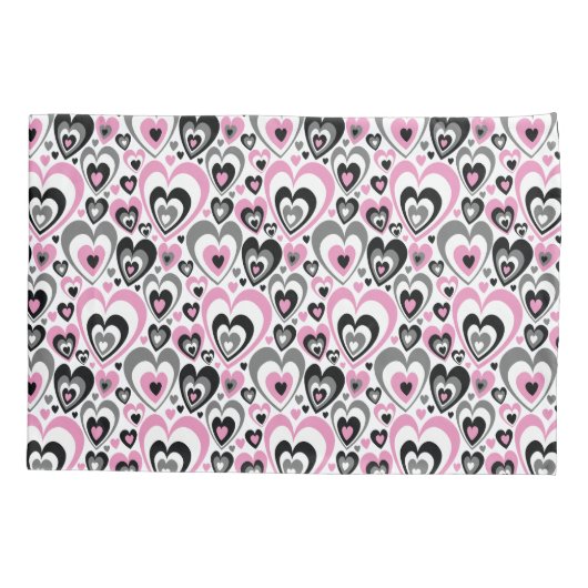 Pink Grey Black Hearts Pattern. Kissenbezug (Rückseite)