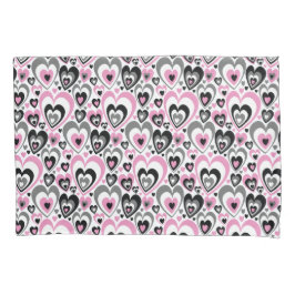Pink Grey Black Hearts Pattern. Kissenbezug