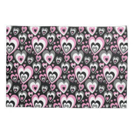 Pink Grey Black Hearts Pattern. Kissenbezug